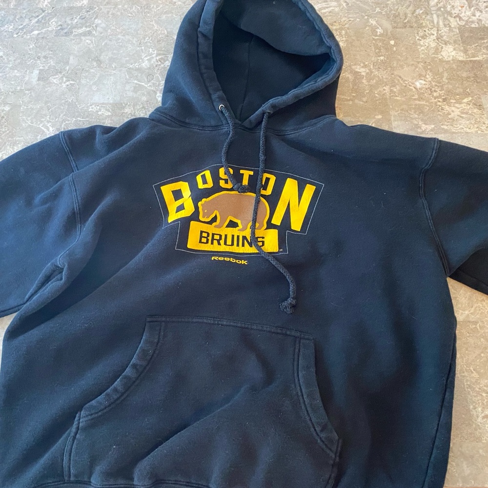Reebok Boston Bruins Navy Blue Hoodie with Yellow Logo